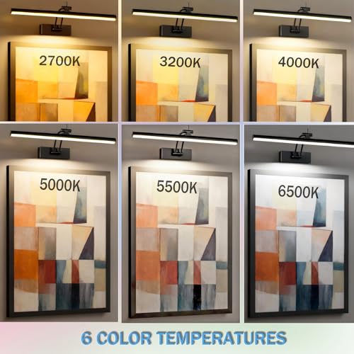 Yuichoy 2 Pack Picture Lights for Wall Battery Operated, 16 inch Wireless Art Lighting for Painting, 6 Colors Picture Frame Lights with Remote, Dimmable 5200mAh Gallery Light, Black