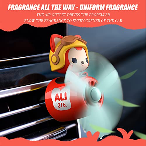 Image of Car fragrance diffuser pilot car air outlet fragrance diffuser cartoon rotating fan leaf car perfume cute cartoon shape car perfume air freshener with 2 fragrances (fox) 1.0 Count