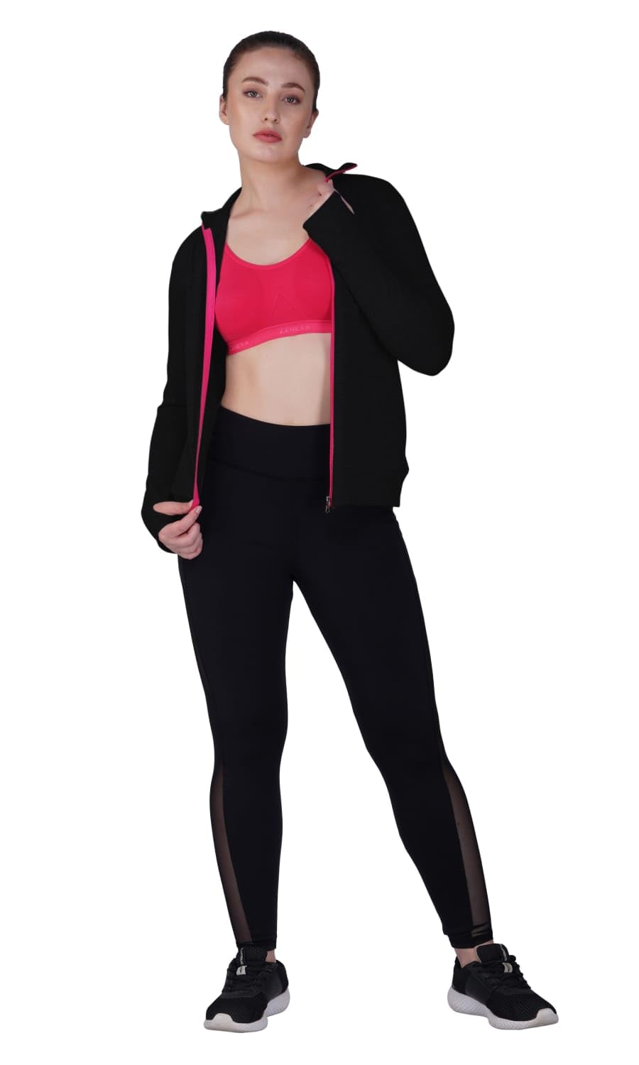 Full Sleeves Sheered Thumbcut Cotton Hoisery Gymwear Sports Zipper Jacket with side pockets and Beautiful Front Zipper on Maindrain Collar for Girls and Women