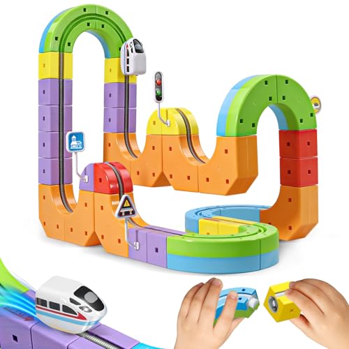 Track Fusion Train Set for Kids 3D Cube Trackle System Magic Rail Cube STEM Trackfusion Train Toy Cool Birthday Gifts and Presents for 3 4 5 6 7 8 Years Old Boys and Girls (48 Pieces / 34 Tracks)
