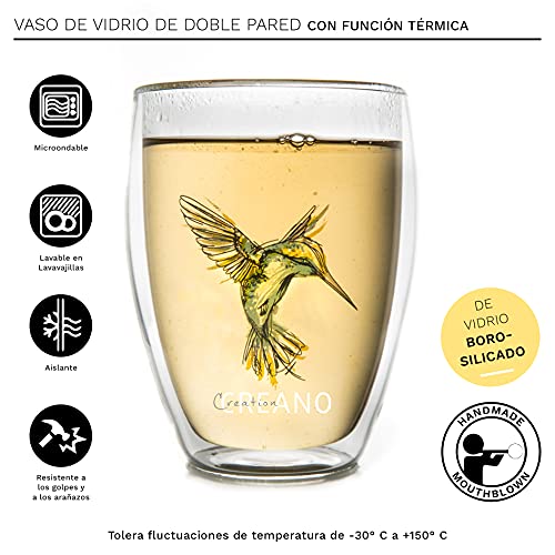 Vaso Térmico Hummi, Vaso de Té de Doble Pared, Vaso con Impresión Pajaro, Café con Leche, Taza Térmica Colibri | 250ml en Caja de Regalo, Azul - Imagen 4