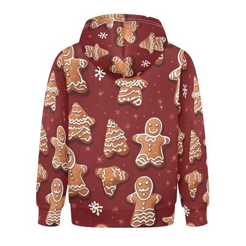 Kids Hoodies Sweaters Christmas Gingerbread Man Hooded Sweatshirts with Big Pockets for Boys Girls B04004102
