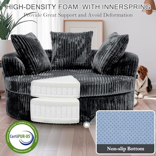 Image of 59 Inch Oversized Chaise Lounge Chair Indoor, Round Corduroy Chaise Lounge Sofa Bed with Throw Pillows and Backrest, Plush Sleeper Chair Bed for Living Room Bedroom,No Assembly Required