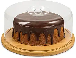 Boleira De Bambu Redonda 28cm com Tampa Acrílica Ideal Para Bolos Tortas Frios e Pães Tampa Com Pegador Premium
