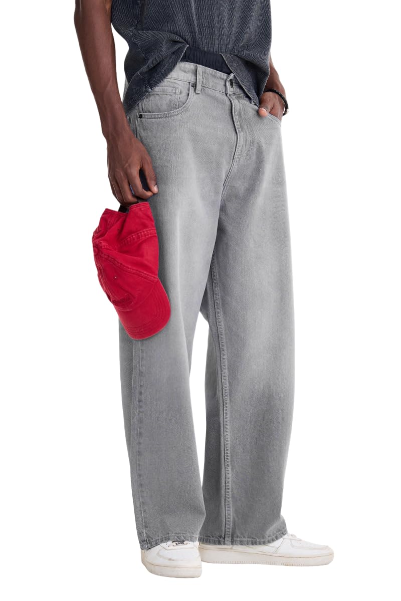 snitch Men Jeans Streetwear | Baggy Fit Wide-Leg Mid-Blue Washed Clean Look Denim | Premium Cotton Blend & Breathable Stretch Fabric for Casual-picture-54
