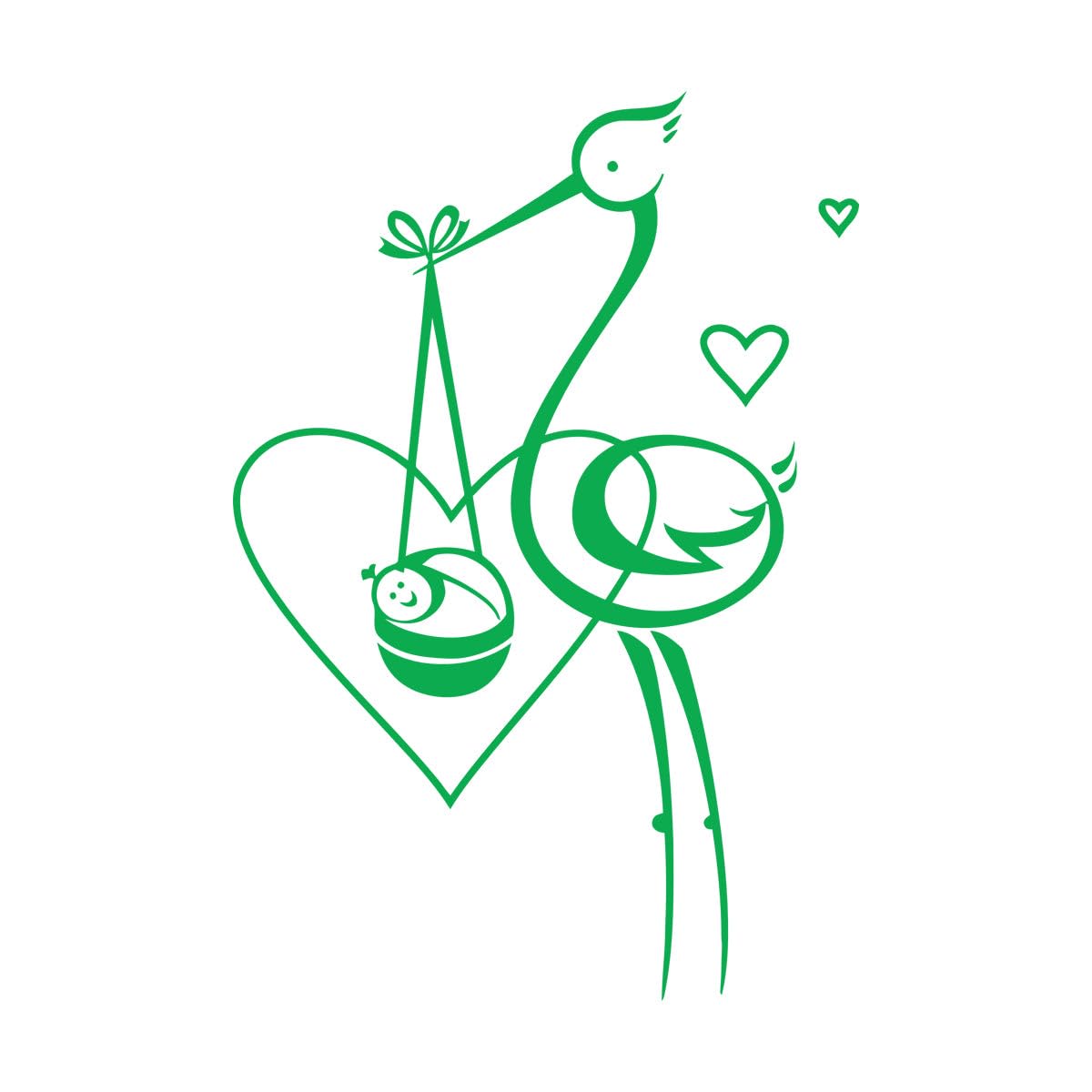 Bird Stork Baby Love Maternity Hospital Nursery Fine Carving Stickers 81x117.8cm Waterproof Extra Large Green