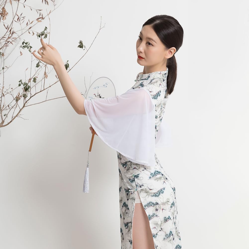 ROYAL SMEELA Robe Qipao pour Les Femmes Blanc Cheongsam Manche Feuille De Lotus Col Mandarin Adulte Cheongsam Fente Qipao Cheongsam Traditionnelle Chinoise Robe Cheongsam Sexy Qipao Chinoise Femme