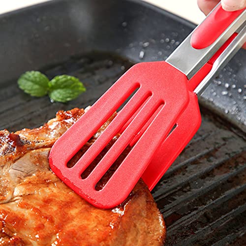 Image of YANCI Kitchen Tongs Set of 3, Multipurpose Heat Resistance Cooking Tongs with Resting Gadget, Heavy Duty Stainless Steel with Robust Silicone Tips & Locking Clips for Cooking BBQ Baking (Red)