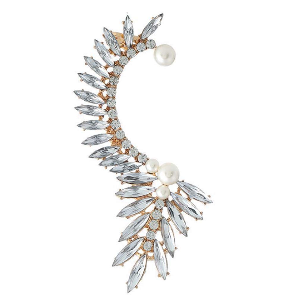 ABJFJEGold Plated Crystal Leaf Climbers Crawler Jewelry Jacket Earrings Sparkly Zircon Pave Metal Left Ear Cuff Wrap Clip Stud Earring Climber Top Ear Clip for Women 1 PC