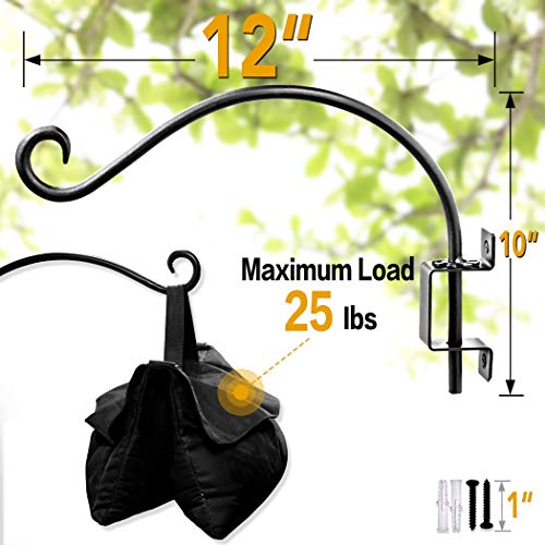 Image of AJART Bird Feeder Hangers Outdoor: 12-Inch Swivel Hanging Plant Bracket for Wall Mount - Swivel Plant Hook for Flower Basket