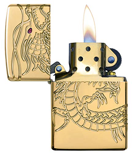 Zippo Chinese Dragon Armor High Polish Gold Plate Pocket Lighter