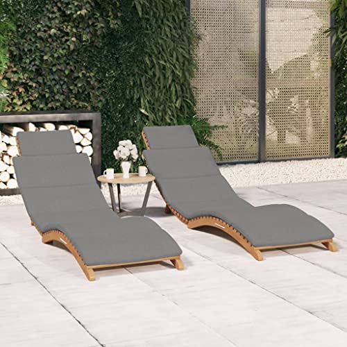 SKTQYQO Tumbona de madera maciza de teca, 2 unidades, con cojines, color gris oscuro, diseño plegable y ajustable para jardín y patio, decoración exterior duradera y resistente