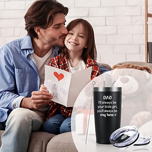 Lifecapido Gifts For Dad, I'll Always Be Your Little Girl You'll Always Be My Hero 20Oz Tumbler, Dad Insulated Tumbler, Father's Day Birthday Christmas Gifts For Dad Father From Daughter, Black #TOP1