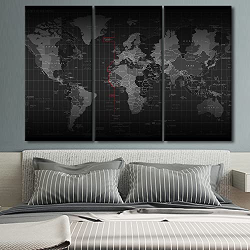 Carte du monde en 3 panneaux triptyque mural impression sur toile grand salon - 3