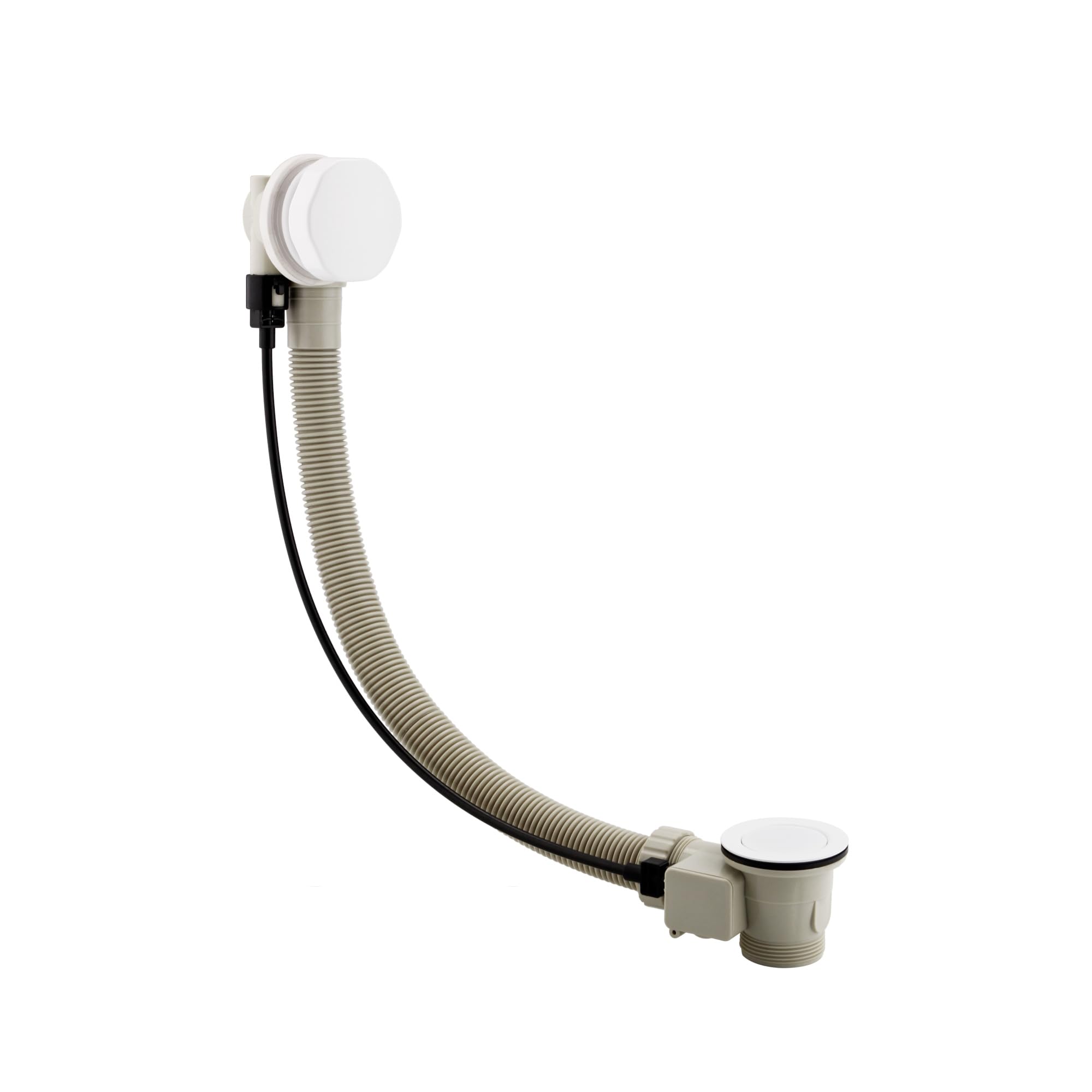 ENKI, W99, White Bath Waste with Overflow and Pop Up Waste, Suitable for Thick Baths 5-25mm, Matt White