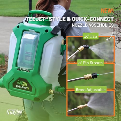 FlowZone Cyclone 3 Battery Powered Backpack Sprayer - Variable-Pressure 5-Position Electric Lawn & Garden Sprayer - 4 Gallon (Battery & Charger Included)