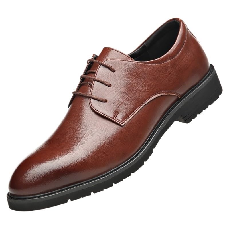 Men's Leather Dress Shoes Lace Up Vintage High Gloss Dress Shoes Classic Modern Wedding Formal Dress Shoes(Brown,10)