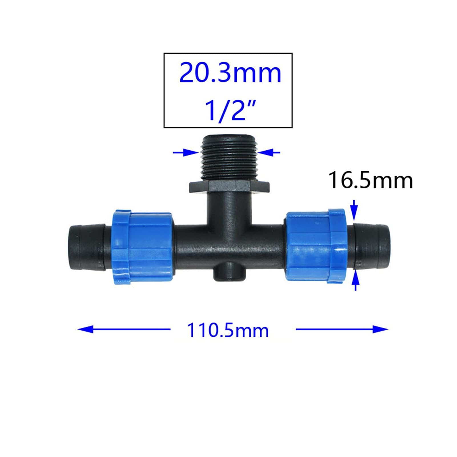 Adaptador de Conector de Utilidad Adaptador de Conector de Manguera Conector de Cinta de Goteo de Riego de 16 Mm Tapón de Extremo de Codo en Forma de T con Contratuerca Desviador de Junta de Tubería d