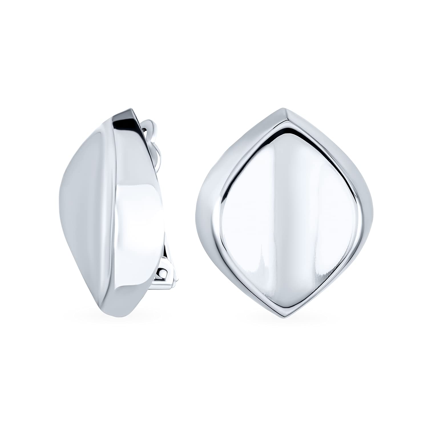 Orecchini A Clip Concavi E Lucidi A Forma Di Diamante Per Donne Senza Fori Alle Orecchie. Clip In Lega Di Argento Sterling .925