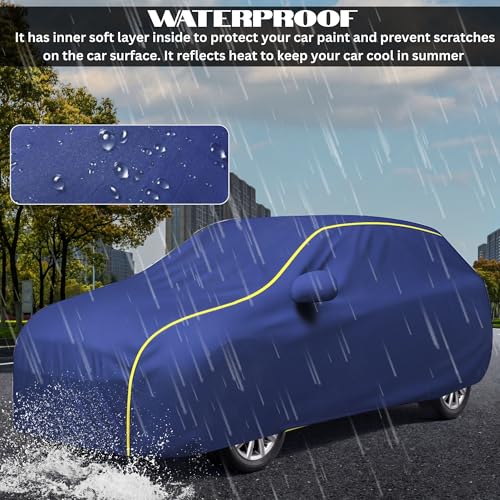 Image of 100% Waterproof Car Cover for Eon UV Protection, Dustproof, Windproof | Custom Fit with Mirror Pockets, Belt & Buckle | All Weather Outdoor Body Cover(Blue)
