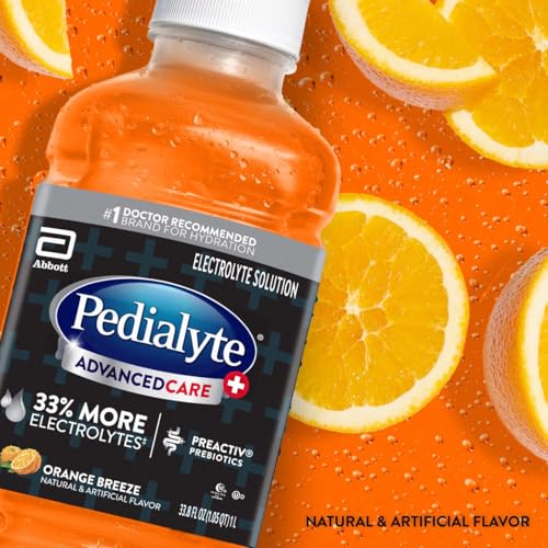 Image of Pedialyte AdvancedCare Plus Electrolyte Hydration Drink, Has 33% More Electrolytes and Has PreActiv Prebiotics, Orange Breeze, 1 Liter, Pack of 4