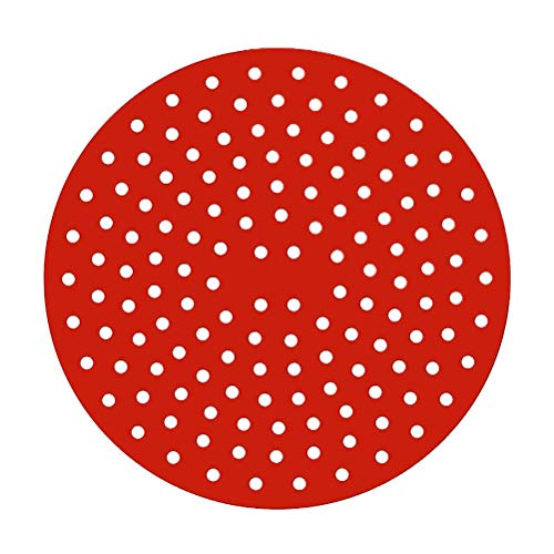 8Inch Reusable Air Fryer Liners, Non Stick Silicone Mats for Round Basket Multipurpose Accessory (red)