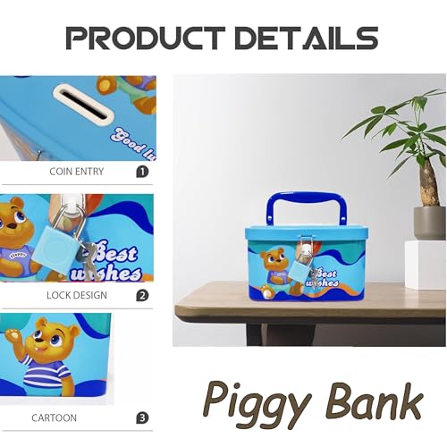 Image of Sajani Cute Cartoon Creative Portable Piggy Bank, Money Saving Box with Combination Lock, Mini Coin Bank Gifts for Boys and Girls, Best Return Gifts for Kids (Pack of 1) (Rectangle - Pink)