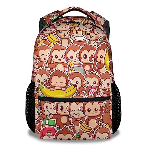 School Backpack for Girls Boys - 17 Inch Cute Backpacks for Monkey Lovers - Brown Lightweight Durable Bookbag for Elementary School - Main Image