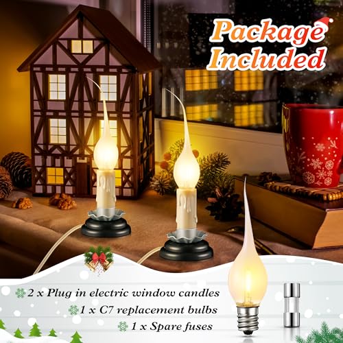 Enhon-2-Pack-3-in-Rustic-Country-Candle-Light-with-Replacement-LED-Light-Bulbs-UL-Certification-Electric-Christmas-Window-Candles-Light-with-OnOff-Switch-06W-C7-Candlestick-Lamp-5Ft-Cord Enhon 2 Pack 3 in Rustic Country Candle Light with Replacement LED Light Bulbs UL Certification Electric Christmas Window Candles Light with OnOff Switch 06W C7 Candlestick Lamp 5Ft Cord