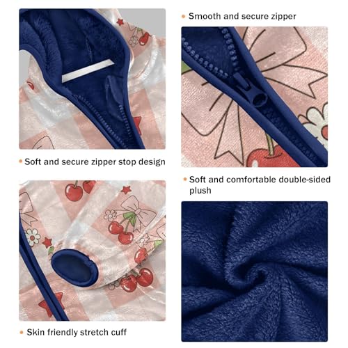 Cherry Bow Star Pink Pattern Toddler Fleece Jacket Girl Boys Hooded Fleece Jacket Coat Warm Outwear Zip-up 3-10T3