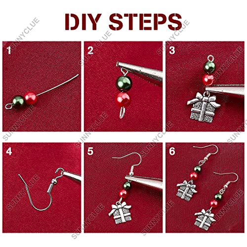 SUNNYCLUE 1 Box DIY 10 works Christmas Charms Snowman Charms Earring Making kit Candy Cane for jewellery Making Reindeer Wreath Gift Box Jingle Bell Christmas Tree Pendants Instruction - Image 4