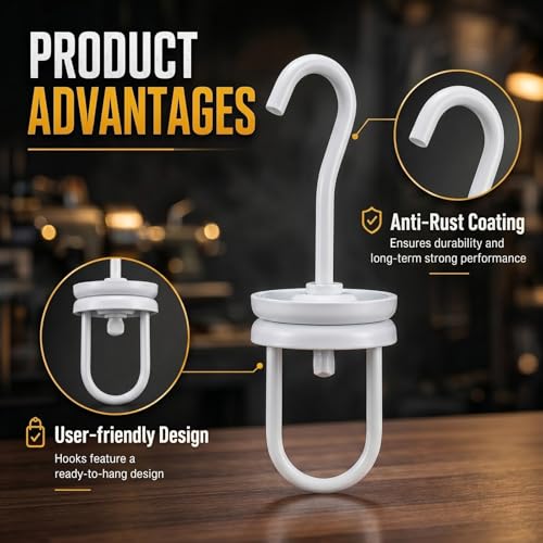 Image of MorningRo 6 Pcs Powder Coating Swivel Hooks 5.4 inch x 1.9 inch Heavy Duty Rotary Spinner Hook Rotating Hanging Oven Painting Spraying Hanger for Wheel Frame Powder Coat Gun Part 250 Lbs Capacity (White)