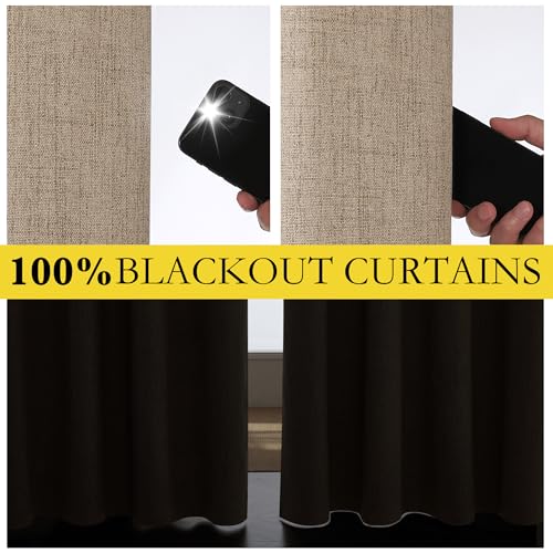 NICETOWN Burlap Vintage Open Linen Weave Flax Thermal Curtains, 100% Blackout Curtains 72" Long for Dining Room, Soundproof Window Treatment Drapes for Hall Room, 52" Wide Per Panel, Set of 2 - image 4