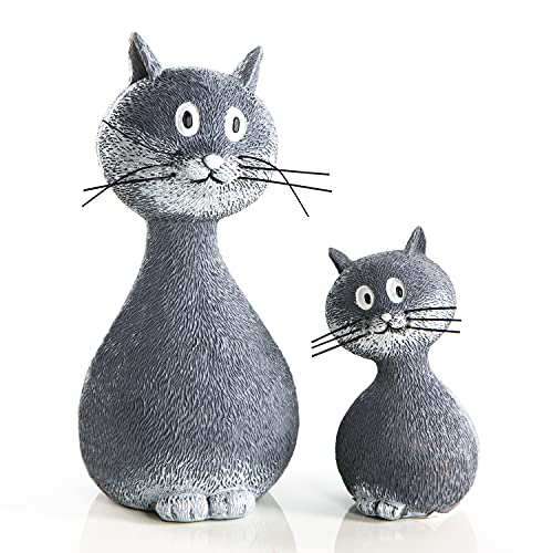 Logbuch-Verlag 2 Deko Katzen Figuren zum Hinstellen grau weiß 15 cm + 9 cm - Katzen Deko Geschenkidee Geburtstag