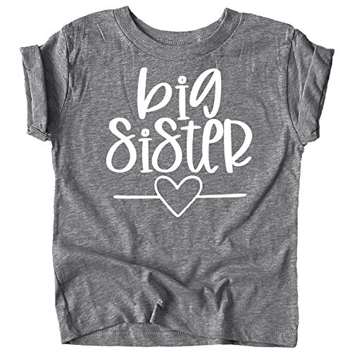 Olive Loves Apple Big Sister Heart Sibling Reveal T-Shirt for Baby and Toddler Girls Sibling Outfits Ganite Heather Shirt