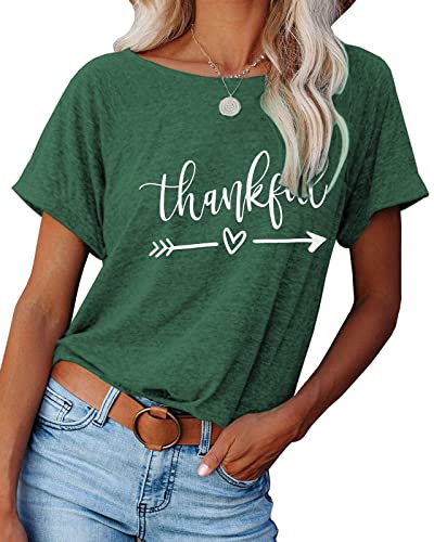 Niubia Women's T Shirts Summer Tops Heart Printed Love Graphic Shirts Casual Blouse Thankful Tee Green #TOP1