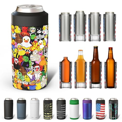 Image of Frost Buddy Universal Can Cooler - Fits all - Stainless Steel Can Cooler for 12 oz & 16 oz Regular or Slim Cans & Bottles - Stainless Steel (Count Quackula)