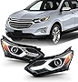 AKKON - Fits 2018 2019 2020 2021 Chevy Equinox [Halogen Type] LED Tube DRL Chrome Headlight Driver Left+Passenger Right Headlamp