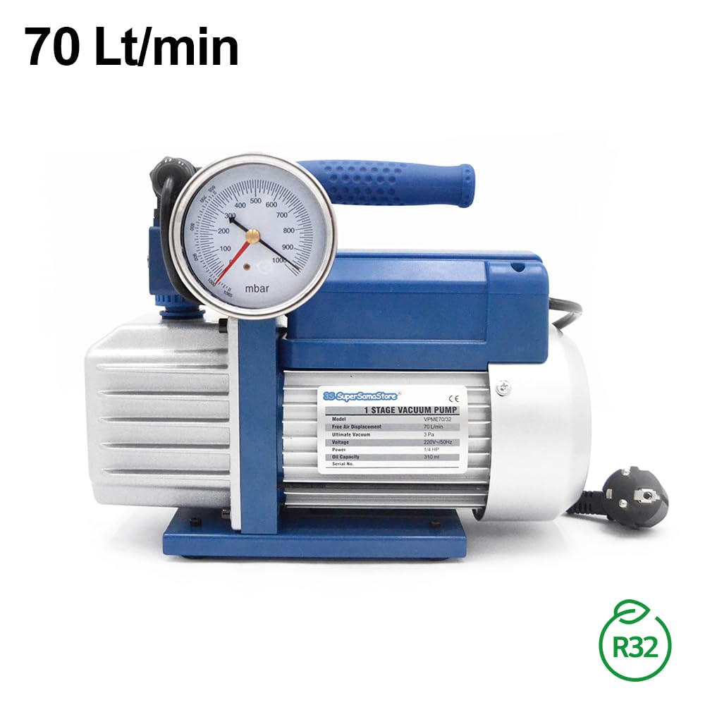 3S SuperSamaStore Pompe à vide professionnelle monophasé avec vide et électrovanne, kit complet pompe à vide pour gaz réfrigérants R32 et R1234YF, équipement pour techniciens CVC