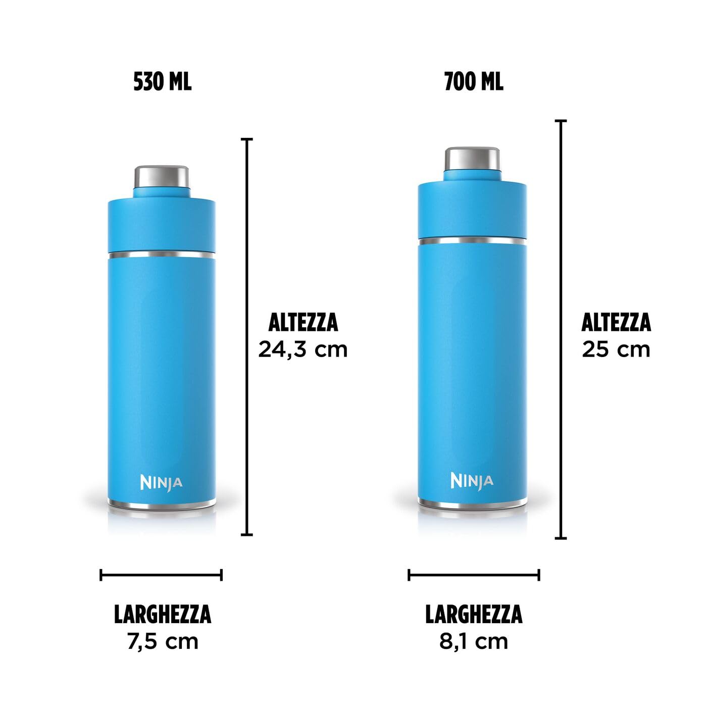 Ninja Thirsti Borraccia Termica 530ml con Tappo Antigoccia, Progettata per Bevande Gassate, Calde e Fredde, per Viaggi e Sport, Triplo Isolamento Termico, Acciaio Inox, Blu tropicale, DW1801EUUKSB