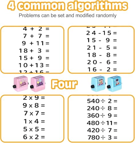 Image of Math Roller Stamp - Addition, Subtraction, Multiplication & Division Practice | Educational Math Tool for Kids | Classroom & Home Learning | Rubber Stamp