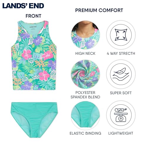 Image of Lands' End Girls' UPF 50+ Swim Bikini Bottom and Racerback Tankini Set