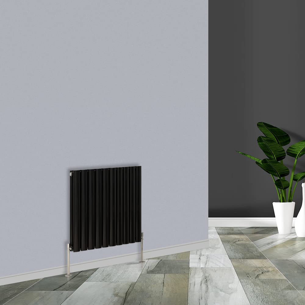 Warmehaus Horizontal Oval Column Radiator Black 600x590mm Double Panel Central Heating