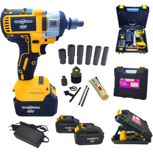 Chave de Impacto 48V Recarregavel Bivolt 2 Baterias de 2000mAh Velocidade 2300 RPM Com Soquetes E Maleta