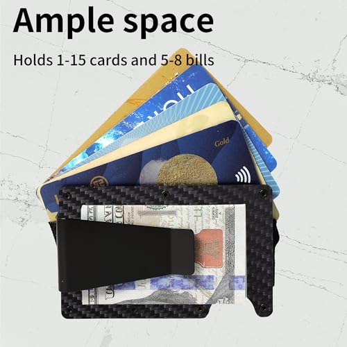 Minimalist Carbon Fiber Wallet for Men, Money Clip Cash Strap Wallet, RFID Blocking Metal Wallet Aluminum Card Holder,Front Pocket Wallet(Carbon Fiber)2
