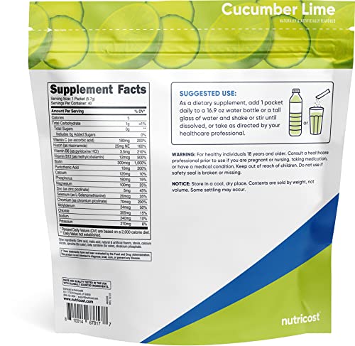 Nutricost Electrolytes Powder Hydration Packets (Cucumber Lime, 40 Servings) Low Calorie Keto Electrolytes Sweetened With Stevia - Non-Gmo, Gluten Free And Sugar Free #TOP2