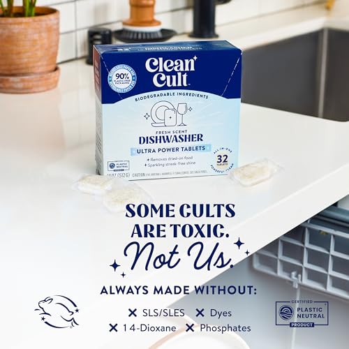 Image of Cleancult Ultra Power Dishwasher Detergent Pods for Sparkling Streak-Free Shine, All-In-One, No Plastic Waste, 96 Count