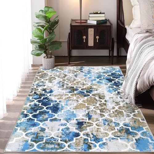 Review de Enrejados con diseño moderno más recomendados. 34 RUGSREAL - Alfombra marroquí de área de 4 x 6 pulgadas, lavable, antideslizante, de baja capa, moderna alfombra geométrica de enrejado suave para interiores para comedor,...