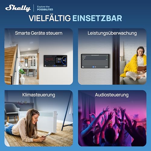 Shelly Wall Display X2i Schwarz - 6.9\ WLAN-Smart-Home-Bedienfeld, Integriertes 5A-Relais, Neutralleiter Erforderlich, LUX- und G-Sensor, Stereo-Lautsprecher, Steuerzentrale, Alexa & Google Home