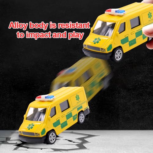 Toy Cars, 2 Pcs Model Car Rescue Play Vehicles Ambulance Fire Engine Children's Pull Back Vehicles Toys Emergency Vehicle Toys Cast Model Automobile for Children's Playtime and Birthday Party Gifts - Image 6